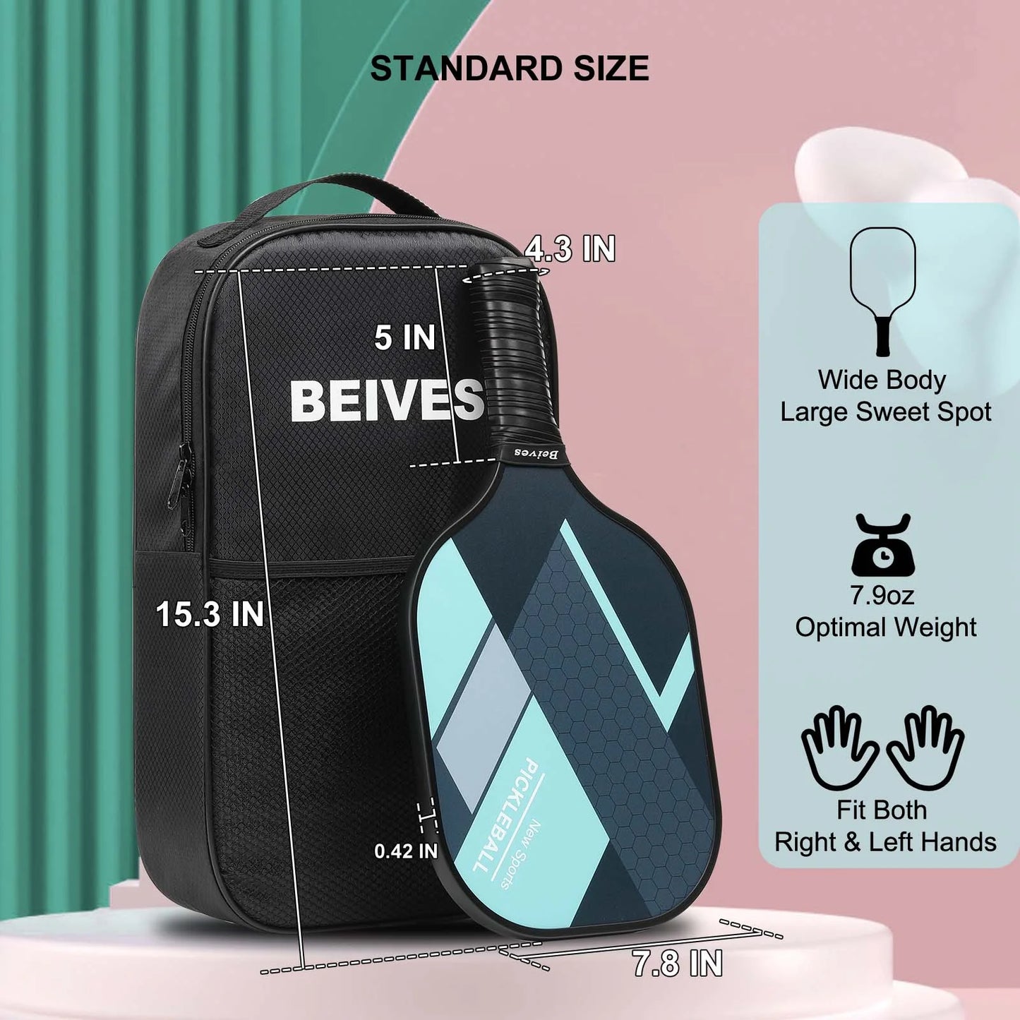 Pickleball Paddles Set of 4 with 4 Balls & Carry Bag - Lightweight 7.9Oz Fiberglass Racket, Non-Slip Comfort Grip, for Men & Women