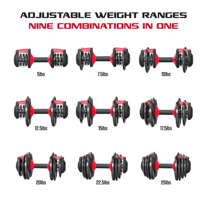 Adjustable Dumbbells, 25Lb Smartbell Dumbbell Set with 9-In-1 Quick-Select Weights, 2.5Lb Increments for Home Gym