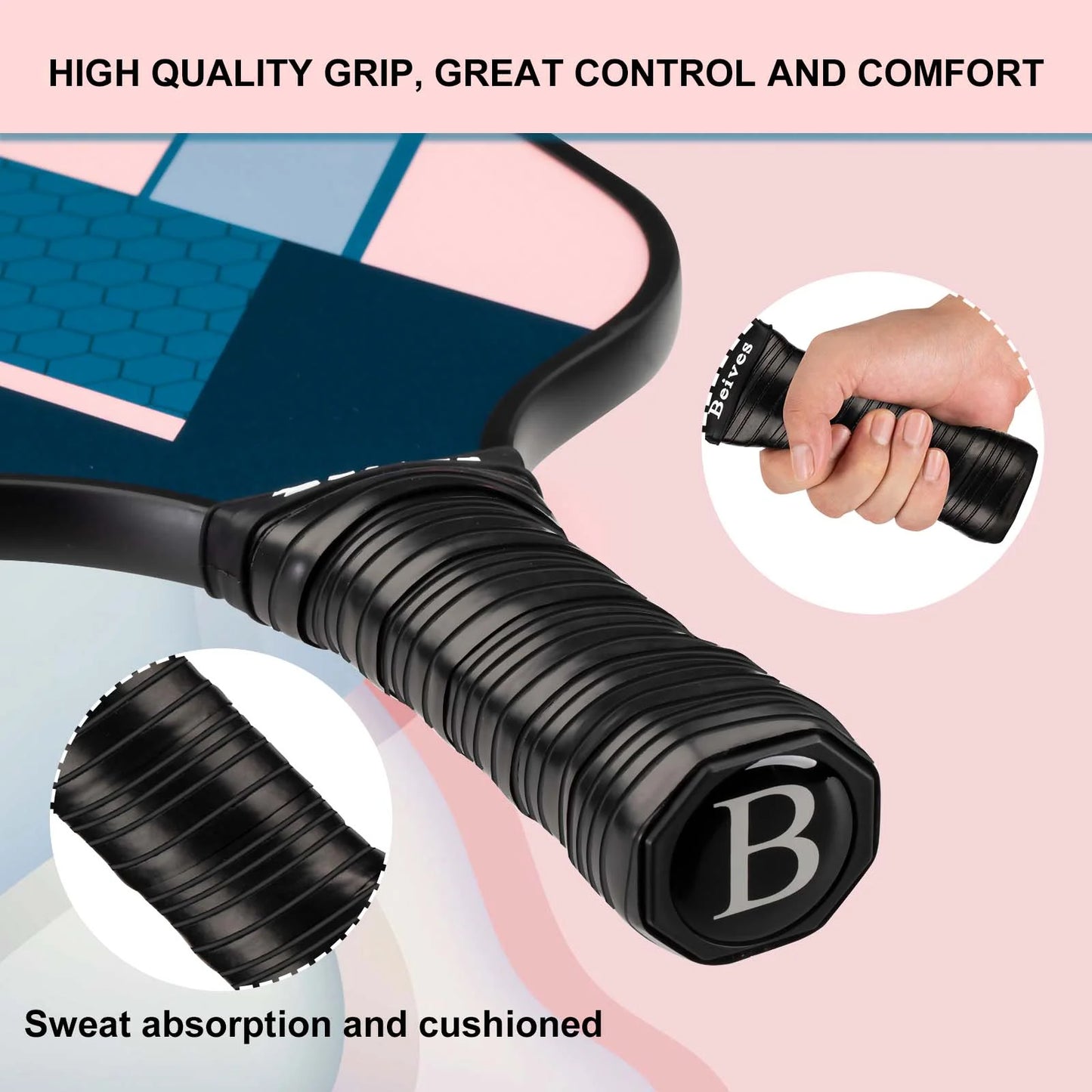 Pickleball Paddles Set of 4 with 4 Balls & Carry Bag - Lightweight 7.9Oz Fiberglass Racket, Non-Slip Comfort Grip, for Men & Women