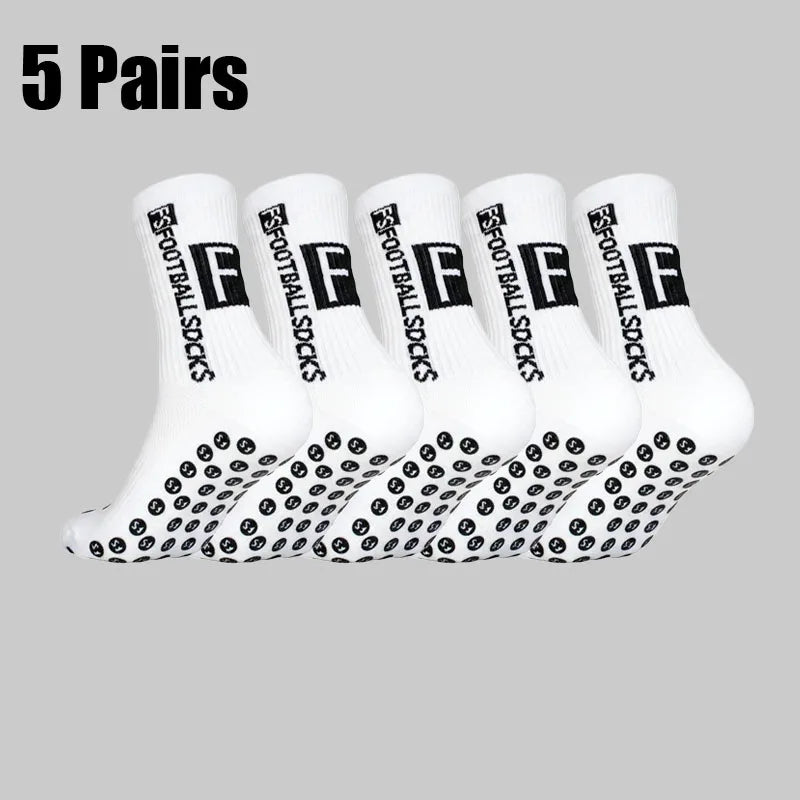 5 Pairs Black Men Non-slip Football Socks Breathable Wear-resistant Outdoor Sports Socks for Soccer Rugby, Running，Size 39-44